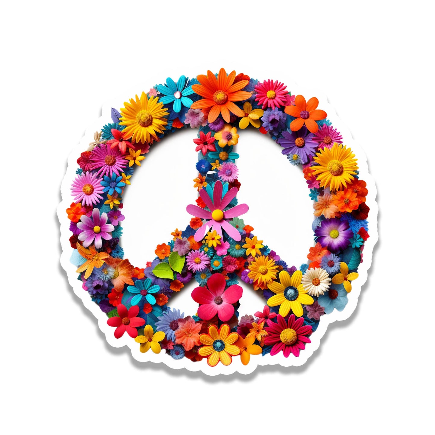 Hippie Bloom Peace Sign Vinyl Sticker for suitcase, laptop, car or water bottle, luggage tag, travel gift
