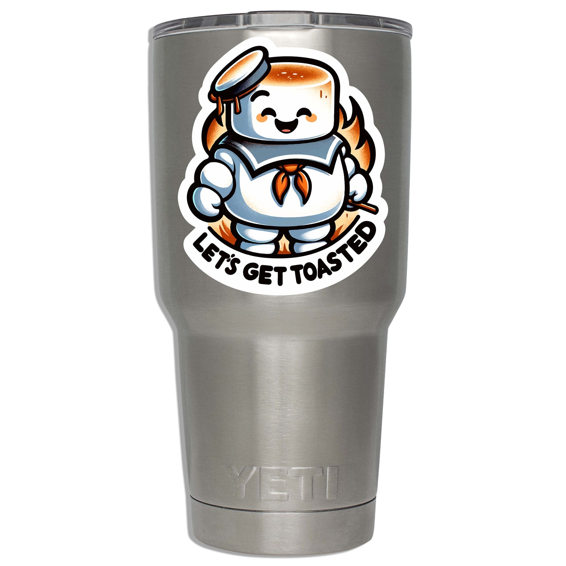 Let’s Get Toasted Marshmallow Vinyl Sticker | Funny Camping Scout Decal for Laptop, Suitcase, Water Bottle, Car | S’mores Lover Gift