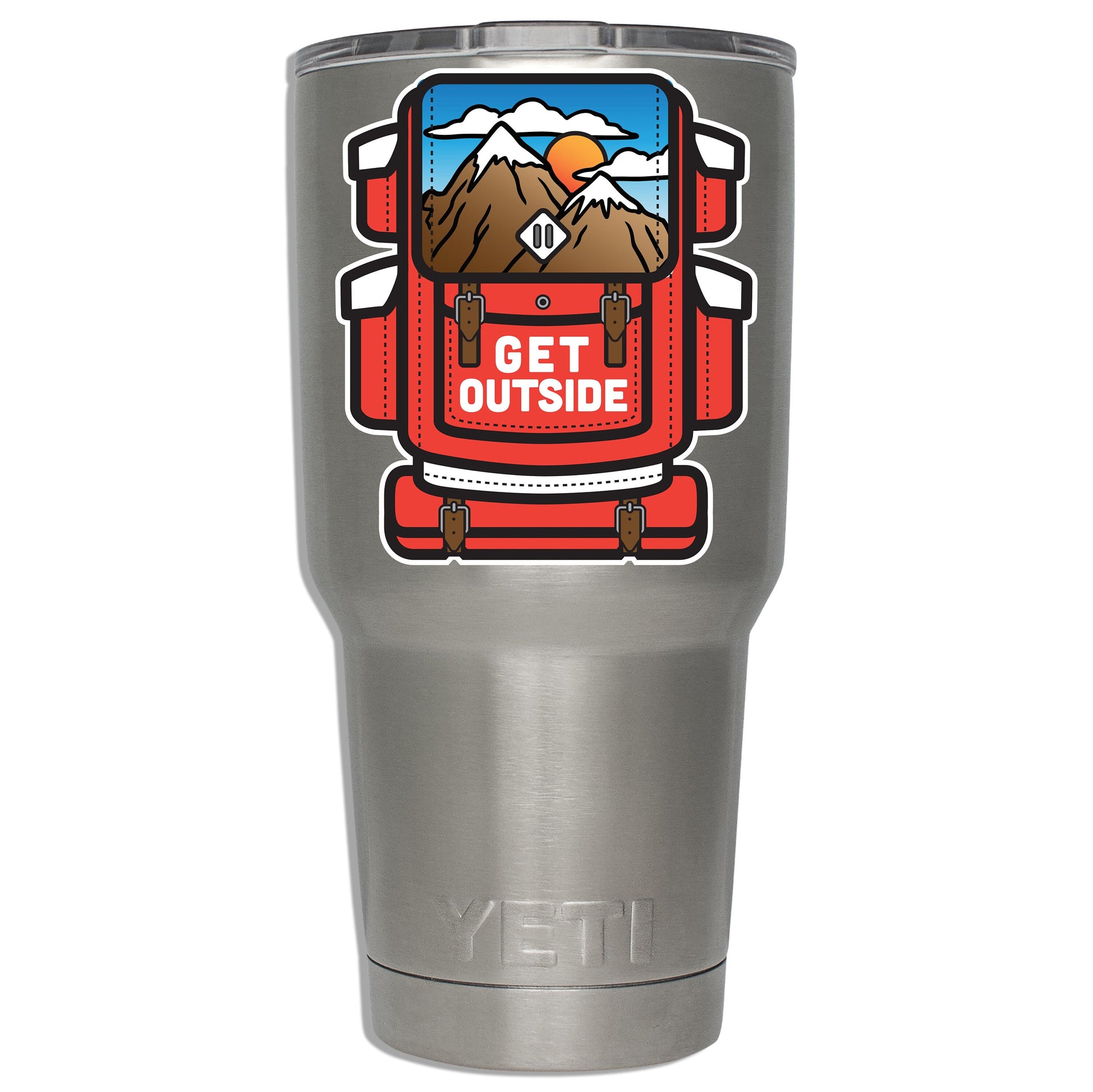 Get Outside Backpack Vinyl Decal Sticker Travel Backpacking Nature Decal Colorful Car Laptop Water Bottle Tumbler Mountains Explorer