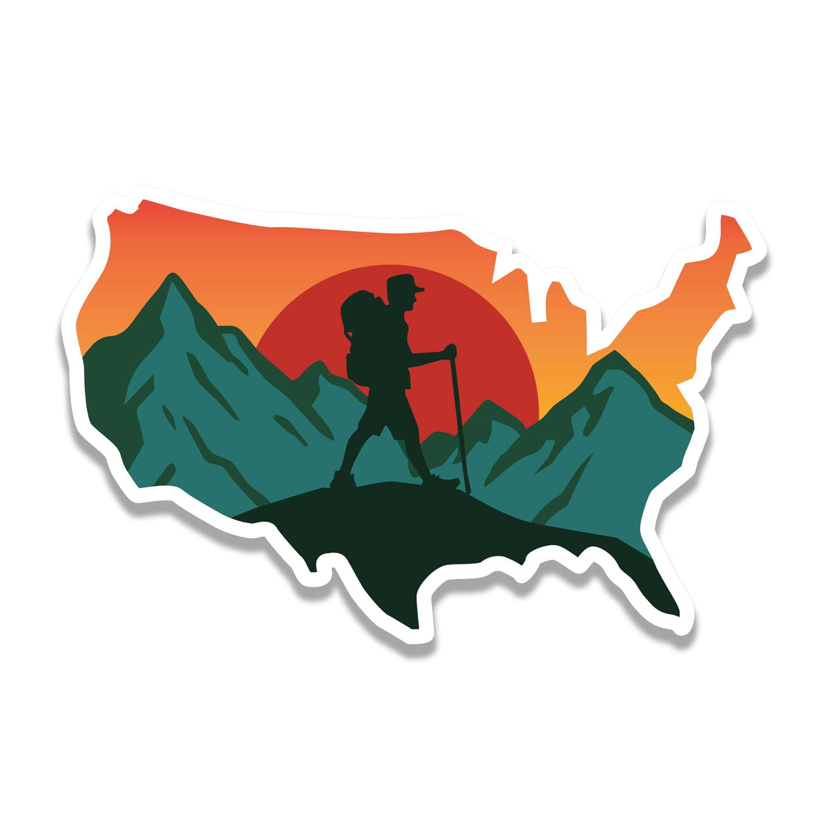 Hiking USA Vinyl Decal Sticker Travel Backpacking Nature Decal Colorful Car Laptop Water Bottle Tumbler Mountain Explorer Camp Climb Outdoor