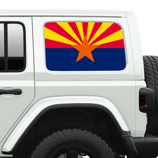 Arizona State Flag Side Windows Printed Perforated See-Thru Vinyl Decal - Fits 2&4 Door Jeep Wranglers 2007 - Present.
