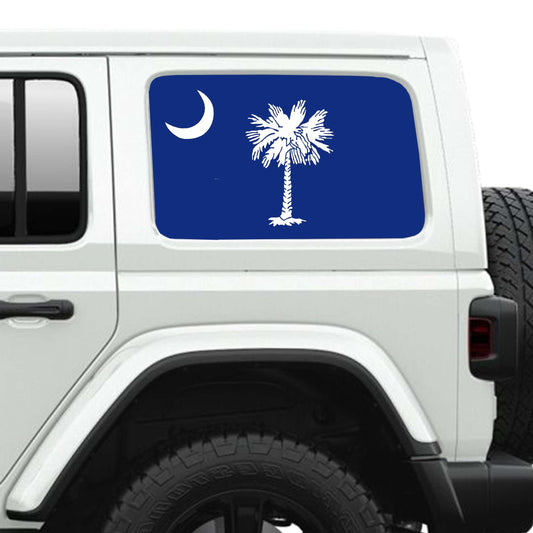South Carolina State Flag Side Windows Printed Perforated See-Thru Vinyl Decal - Fits 2&4 Door Jeep Wranglers 2007 - Present.