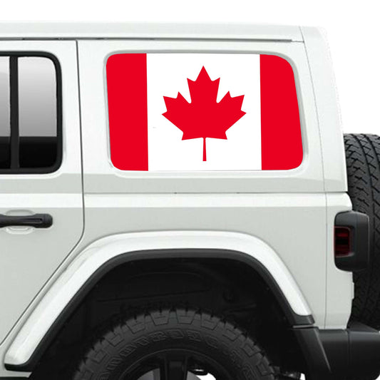 Canadian Maple Leaf Flag Side Windows Printed Perforated See-Thru Vinyl Decal - Fits 2&4 Door Jeep Wranglers 2007 - Present.