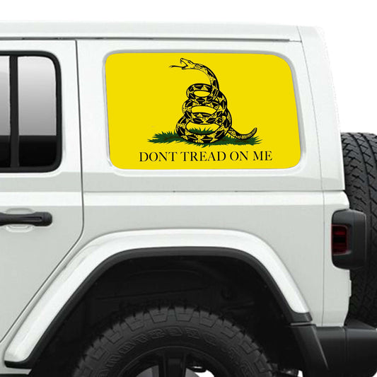 Don't Tread On Me Gadsden Flag Side Windows Printed Perforated See-Thru Vinyl Decal - Fits 2&4 Door Jeep Wranglers 2007 - Present.