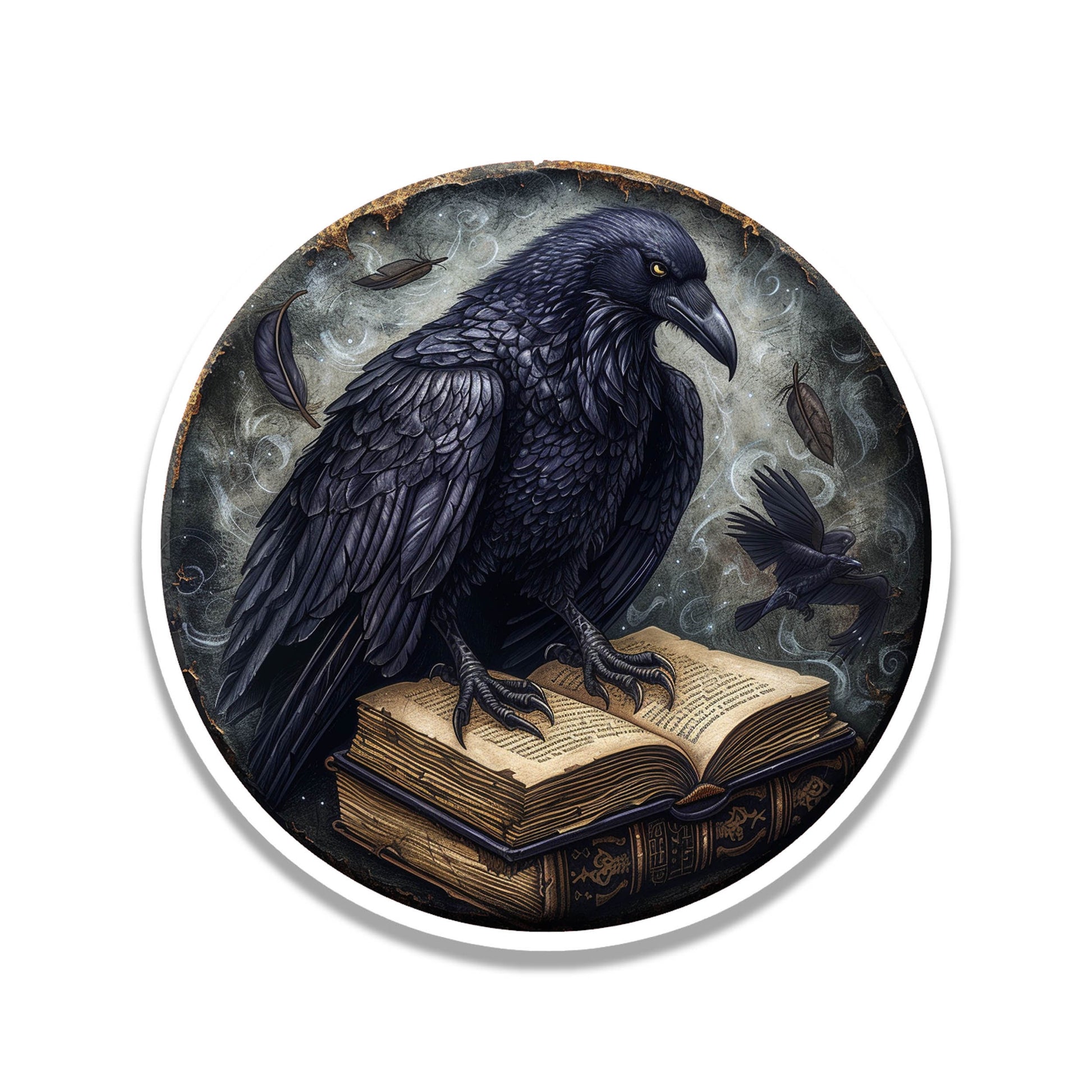 Huginn's Black Raven Tome Spell Book Vinyl Sticker for suitcase, laptop, car or water bottle, luggage tag, travel gift
