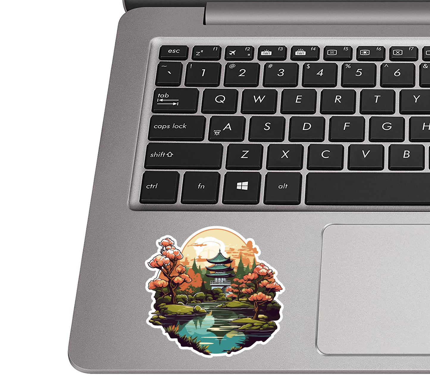 Japanese Pagoda Garden Vinyl Sticker | Serene Travel Aesthetic Decal for Laptop, Suitcase, Water Bottle, Car, Luggage Tag, Nature Gift