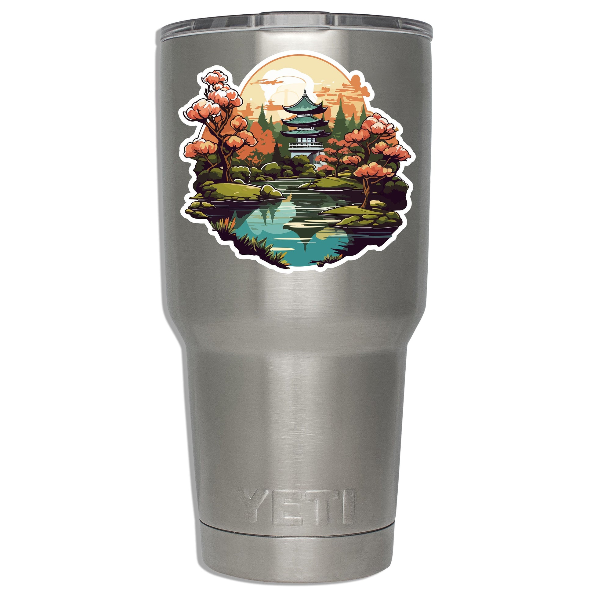 Japanese Pagoda Garden Vinyl Sticker | Serene Travel Aesthetic Decal for Laptop, Suitcase, Water Bottle, Car, Luggage Tag, Nature Gift