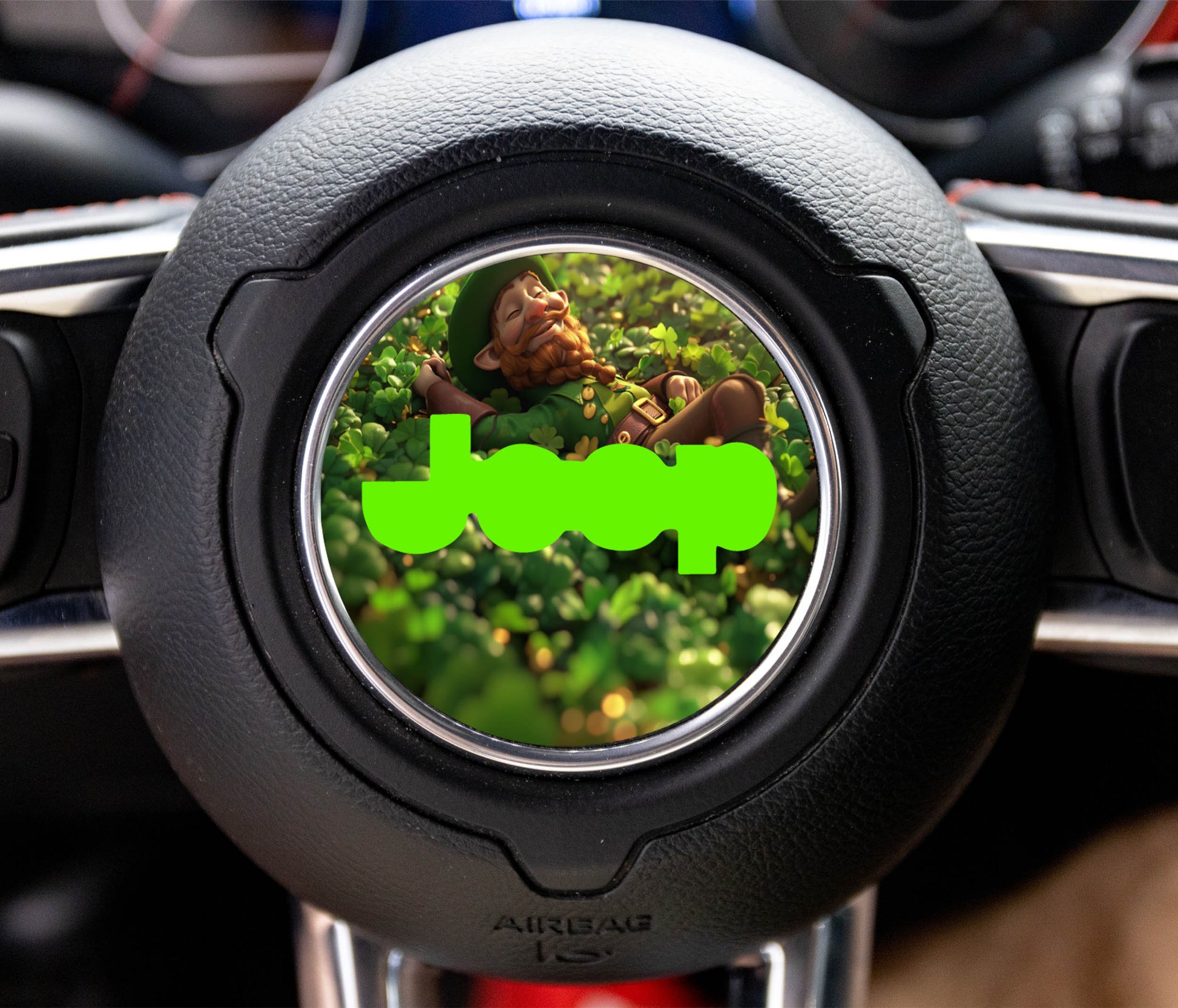 Saint Patrick's Day Leprechaun Clover Field Steering Wheel Decal Overlay Accessory for Jeep Vehicles
