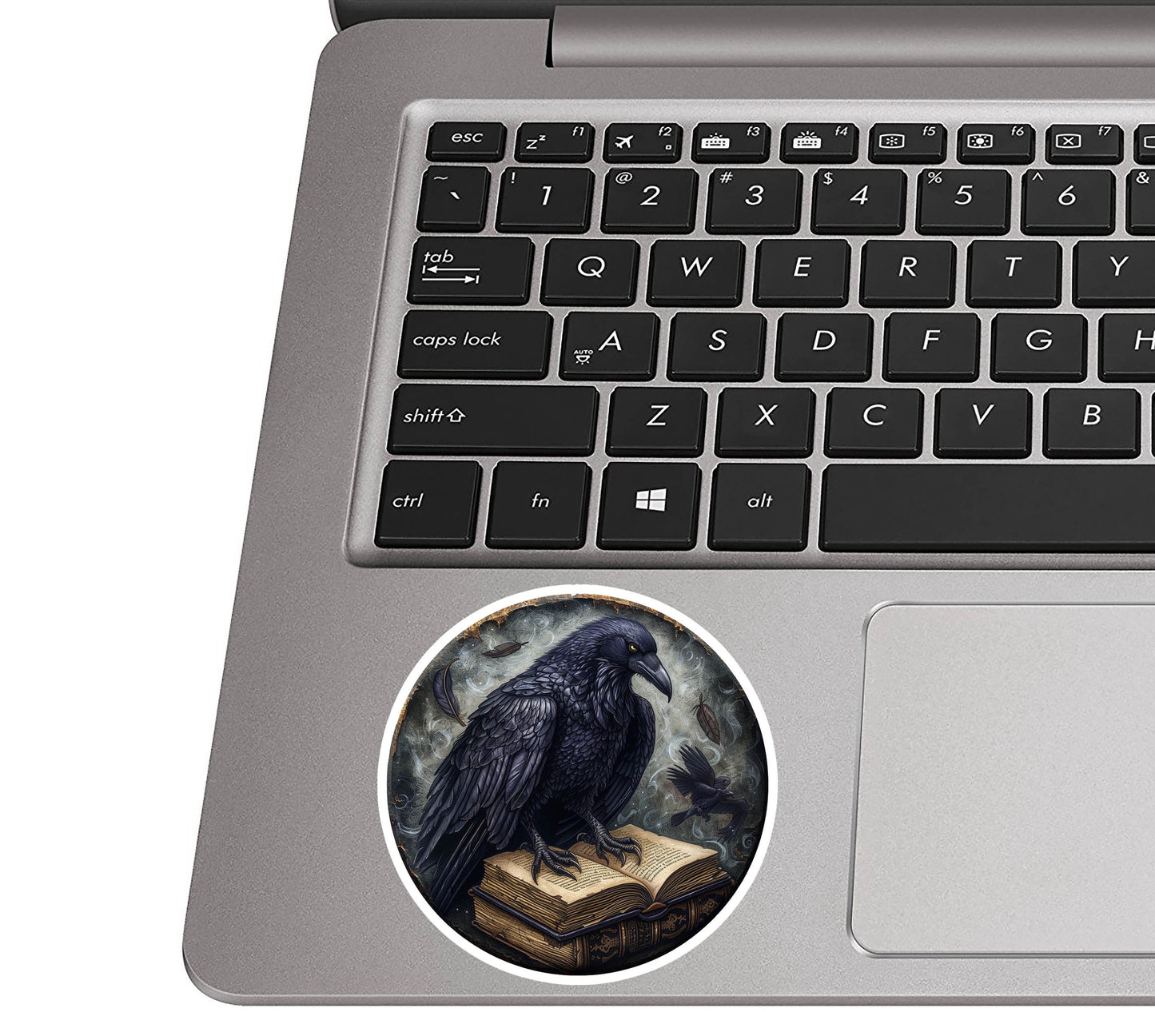 Huginn's Black Raven Tome Spell Book Vinyl Sticker for suitcase, laptop, car or water bottle, luggage tag, travel gift