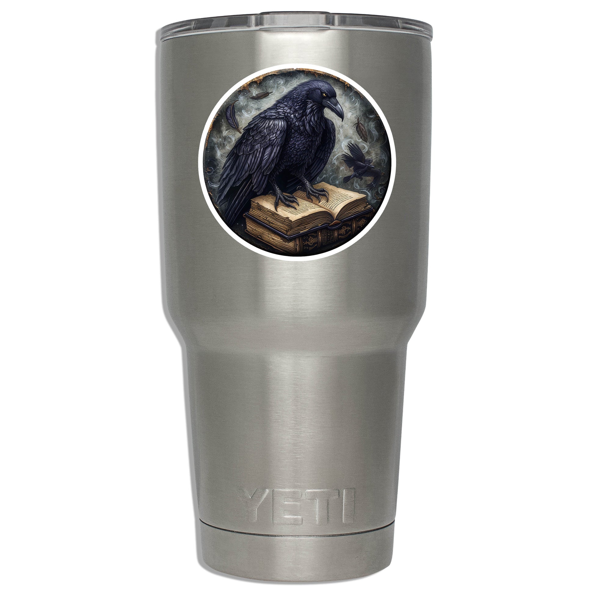 Huginn's Black Raven Tome Spell Book Vinyl Sticker for suitcase, laptop, car or water bottle, luggage tag, travel gift