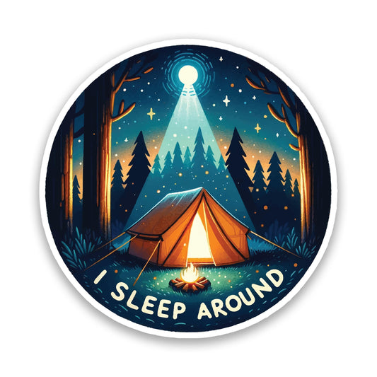 I Sleep Around Starry Skies Vinyl Sticker, Camping Sticker, Outdoor Adventure Decal