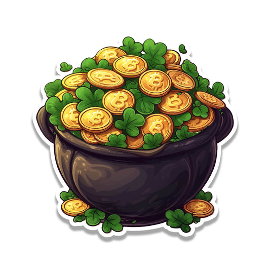 Bitcoin Leprechaun Sticker Funny Pot of Gold Vinyl Decal St Patrick's Day Crypto Laptop Water Bottle Car Gift