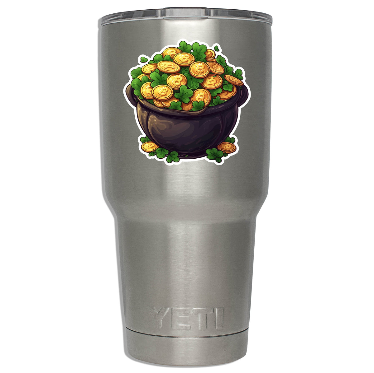 Bitcoin Leprechaun Sticker Funny Pot of Gold Vinyl Decal St Patrick's Day Crypto Laptop Water Bottle Car Gift