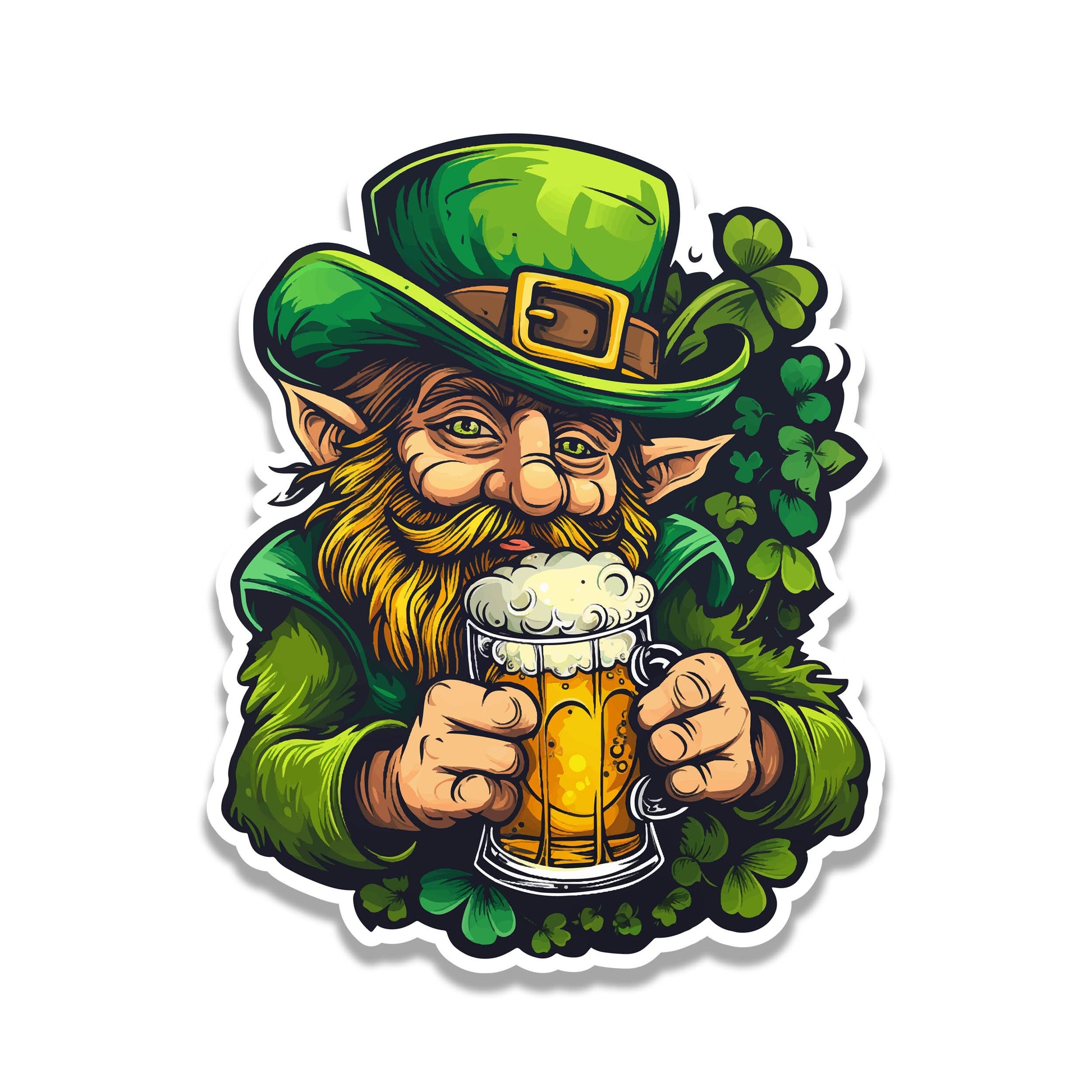 Funny Leprechaun Beer Sticker Saint Patrick's Day Vinyl Decal Shamrocks Pint Pal for Laptop Water Bottle Car Travel Gift