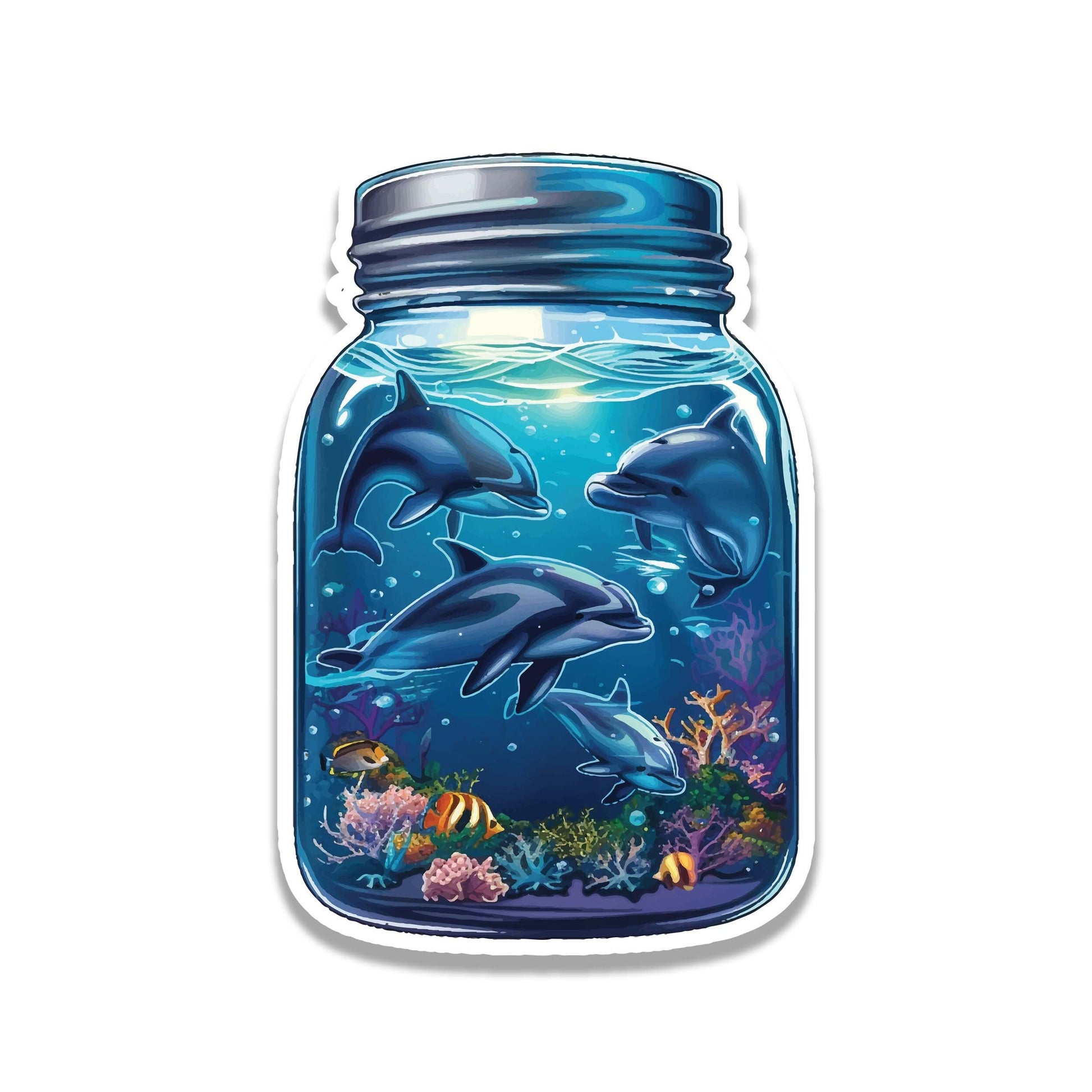 Bottled Dolphin Dance Vinyl Sticker Ocean Aesthetic Decal for Laptop Car Water Bottle Suitcase Beach Lover Gift