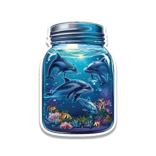 Bottled Dolphin Dance Vinyl Sticker Ocean Aesthetic Decal for Laptop Car Water Bottle Suitcase Beach Lover Gift