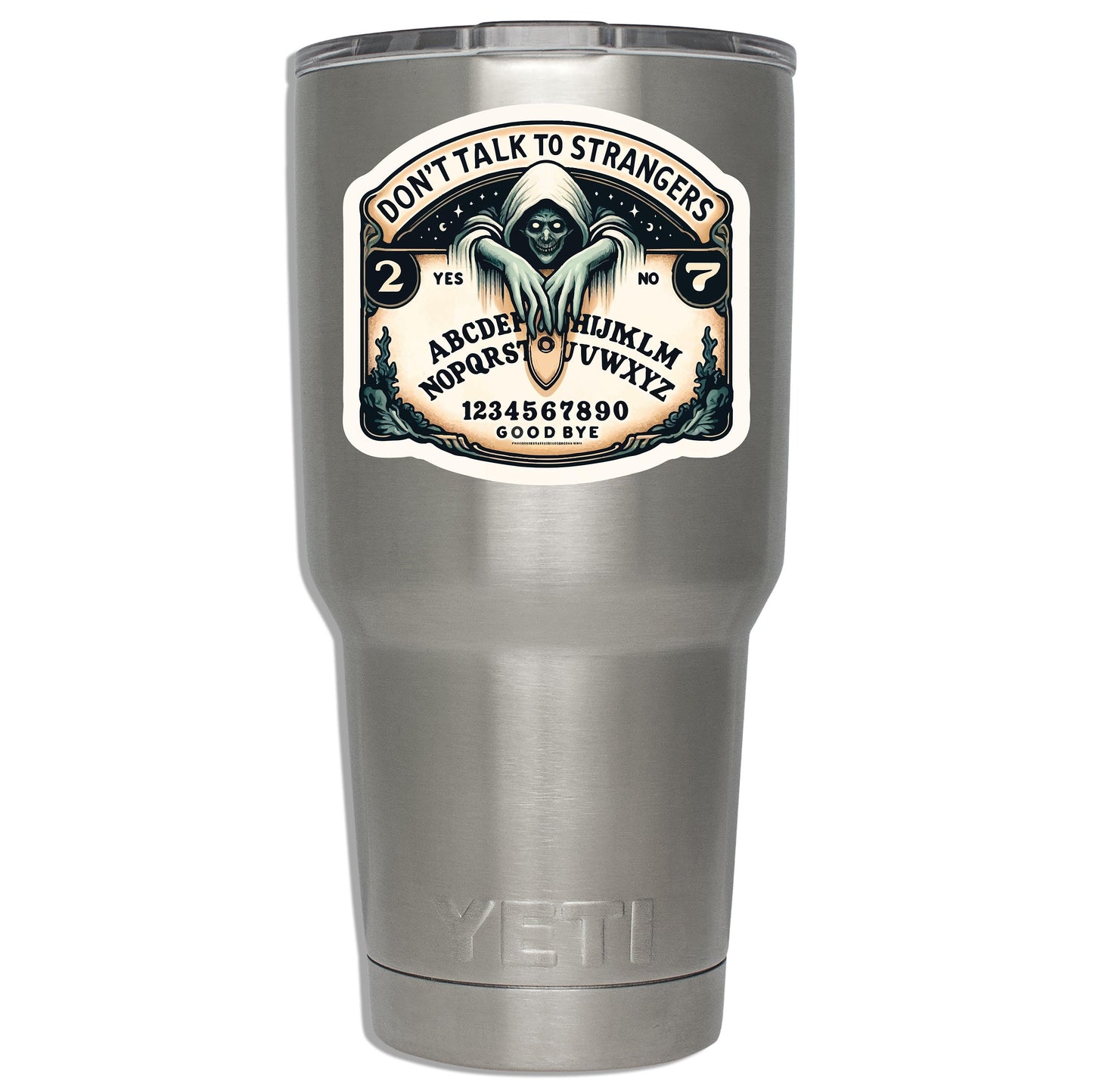 Ouija Don't Talk to Strangers Vinyl Sticker | Funny Spirit Board Decal for Laptop, Car, Water Bottle, Bumper, Window | Gothic Gift Idea