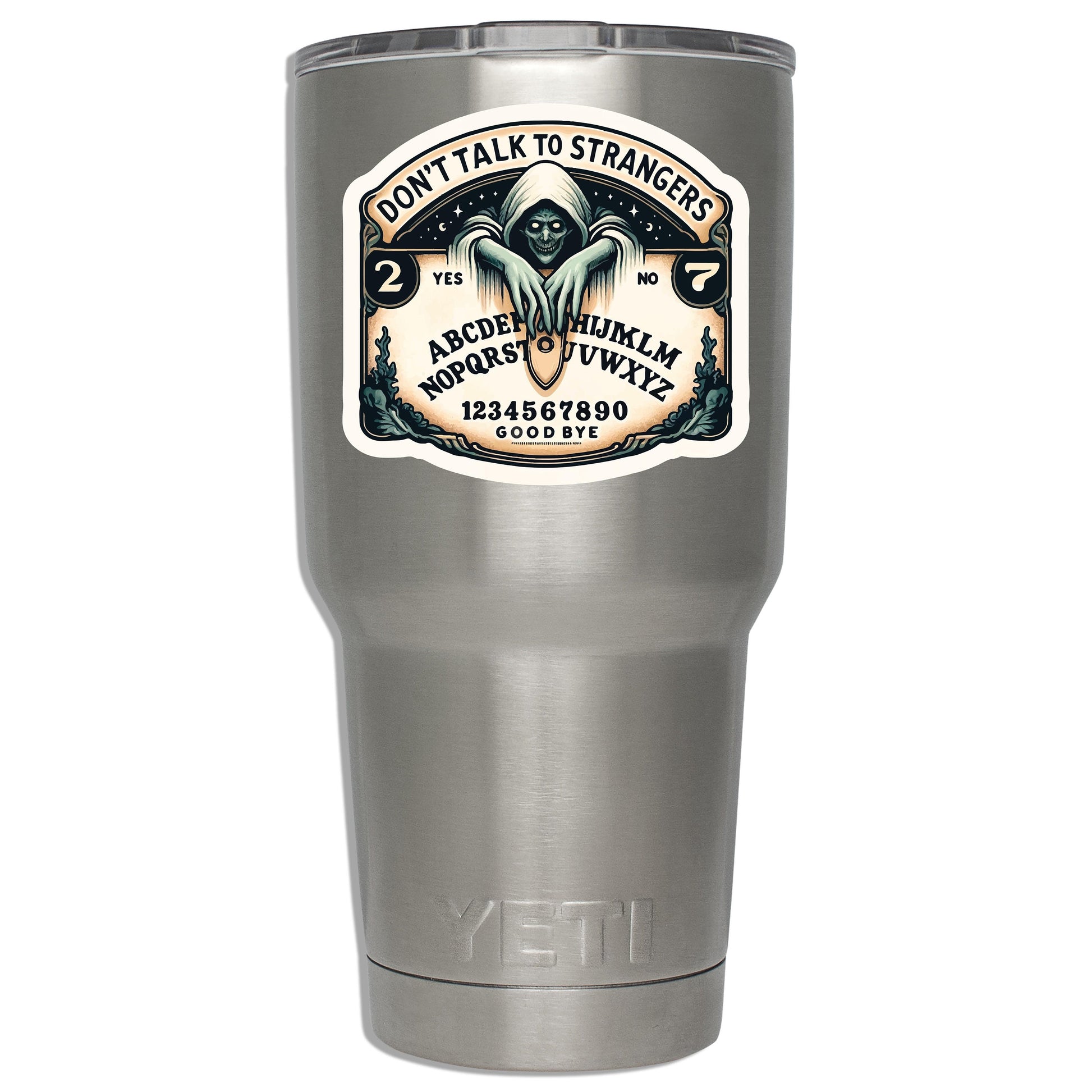 Ouija Don't Talk to Strangers Vinyl Sticker | Funny Spirit Board Decal for Laptop, Car, Water Bottle, Bumper, Window | Gothic Gift Idea