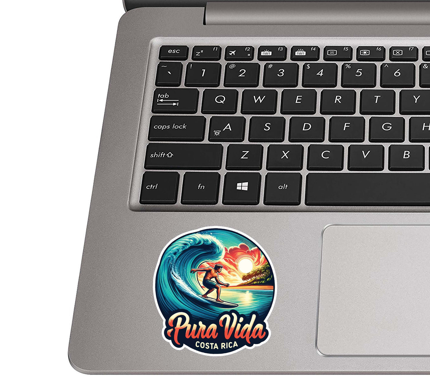 Pura Vida Costa Rica Surfing Vinyl Sticker for suitcase, laptop, car or water bottle, luggage tag, travel gift
