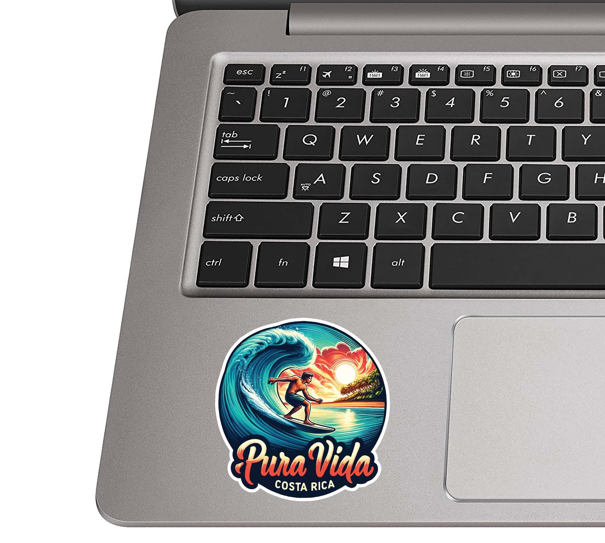 Pura Vida Costa Rica Surfing Vinyl Sticker for suitcase, laptop, car or water bottle, luggage tag, travel gift