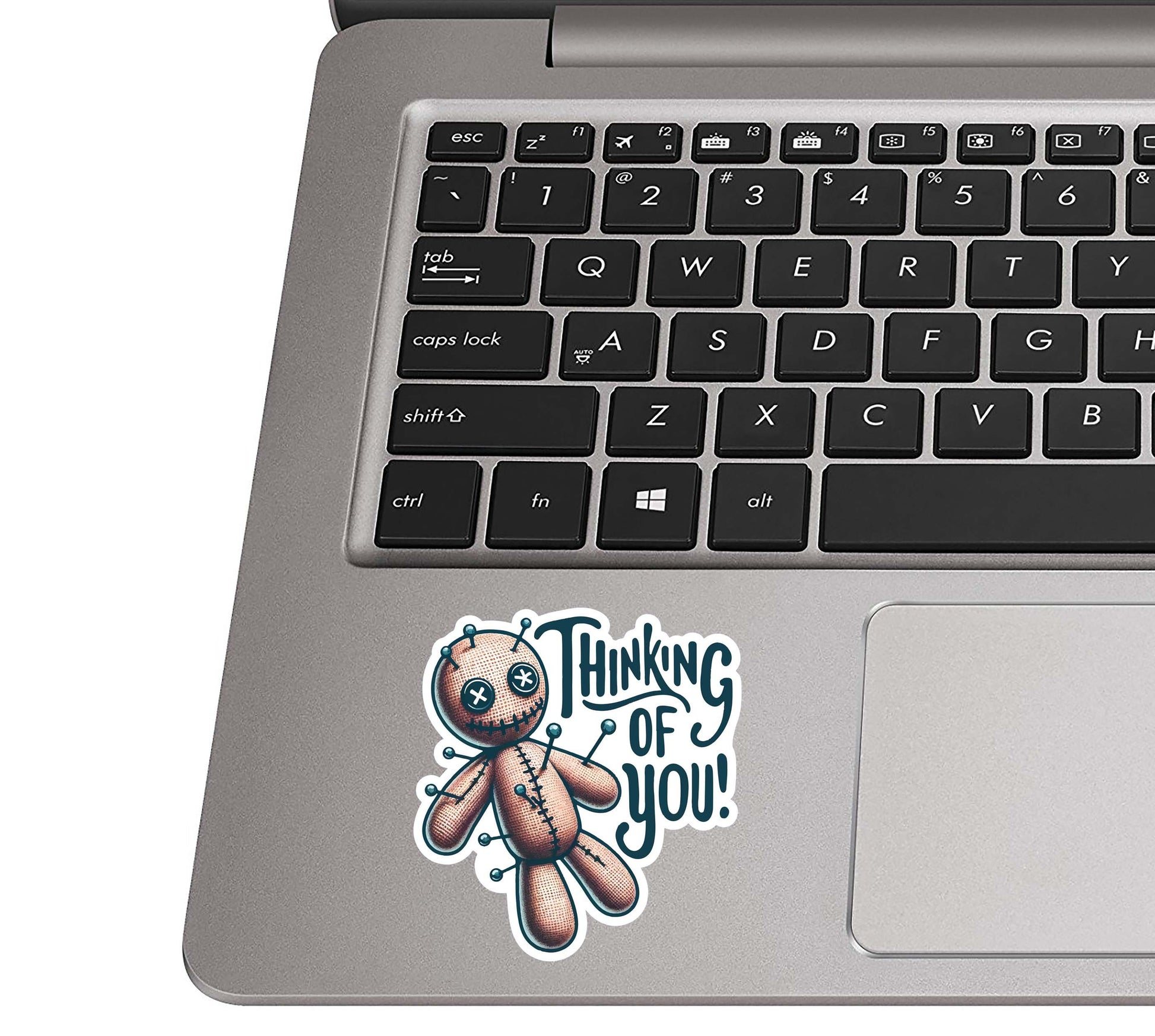 Thinking of You Voodoo Doll Vinyl Sticker | Funny Spooky Decal for Laptop, Suitcase, Water Bottle, Car, Luggage Tag | Sarcastic Gift Idea
