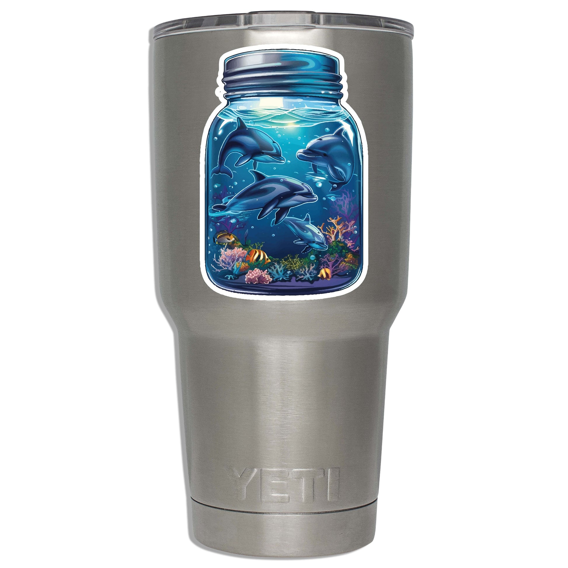 Bottled Dolphin Dance Vinyl Sticker Ocean Aesthetic Decal for Laptop Car Water Bottle Suitcase Beach Lover Gift