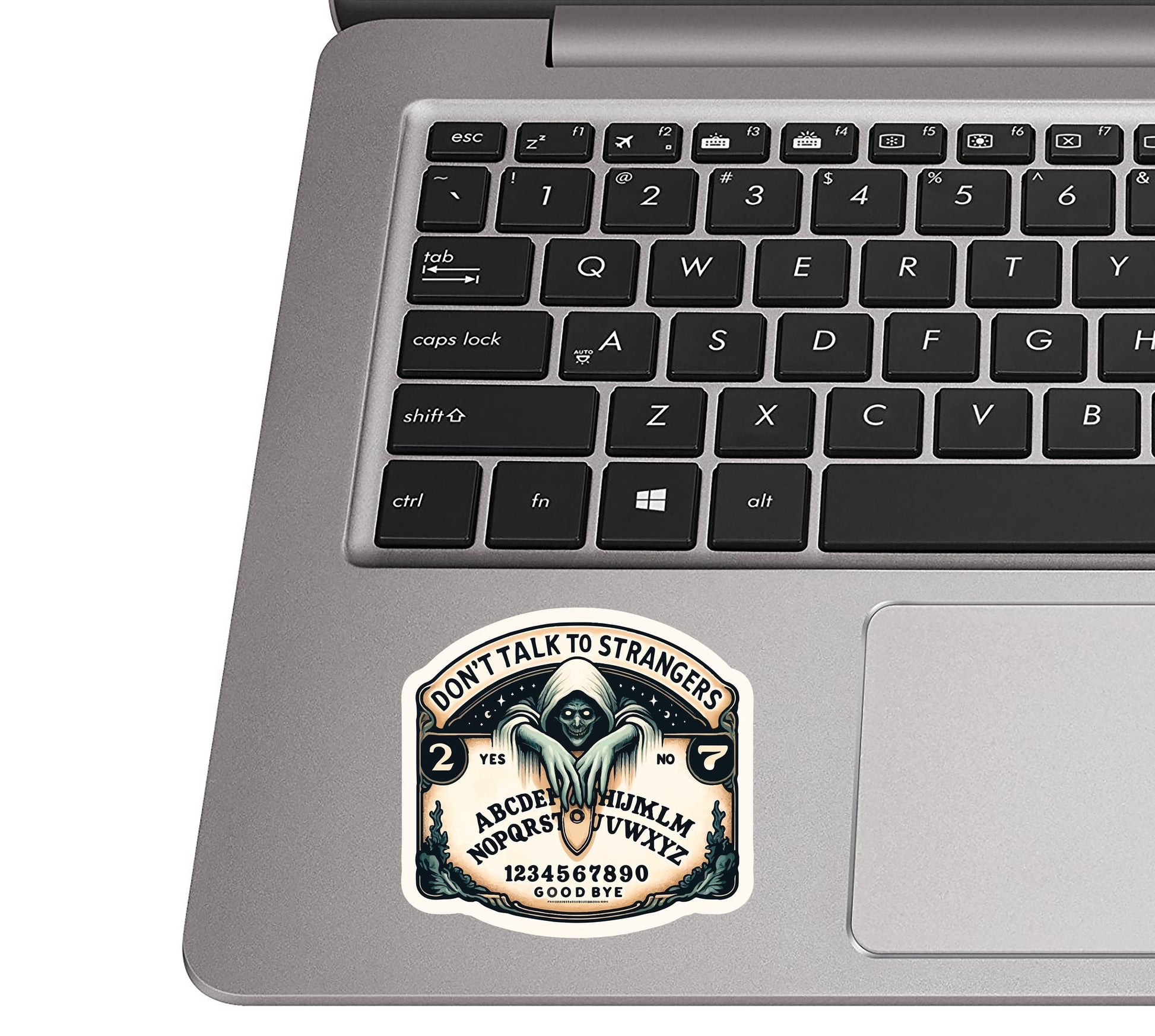 Ouija Don't Talk to Strangers Vinyl Sticker | Funny Spirit Board Decal for Laptop, Car, Water Bottle, Bumper, Window | Gothic Gift Idea