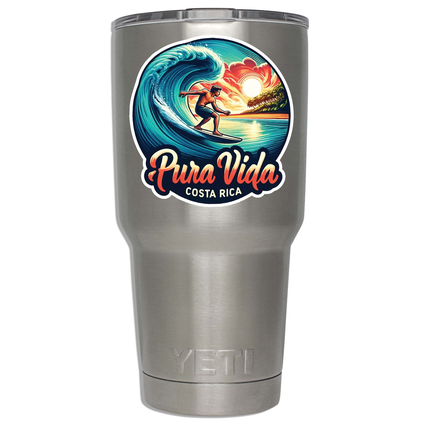 Pura Vida Costa Rica Surfing Vinyl Sticker for suitcase, laptop, car or water bottle, luggage tag, travel gift