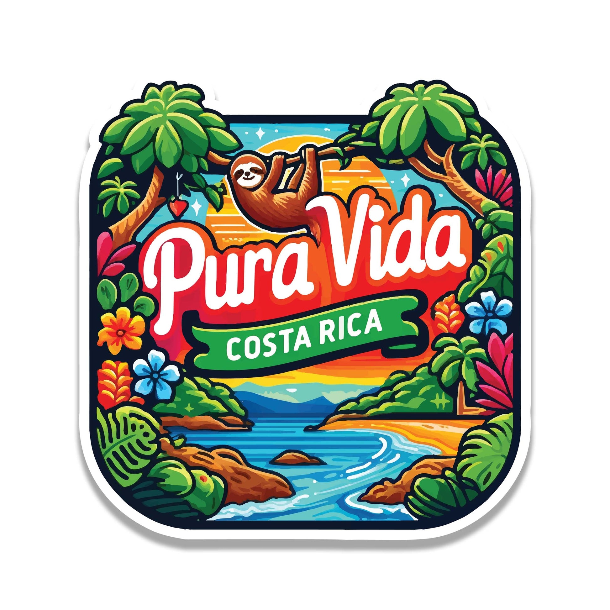 Pura Vida Tropical Vinyl Sticker Pure Life Travel Decal for Laptop Water Bottle Suitcase Car Costa Rica Beach Gift