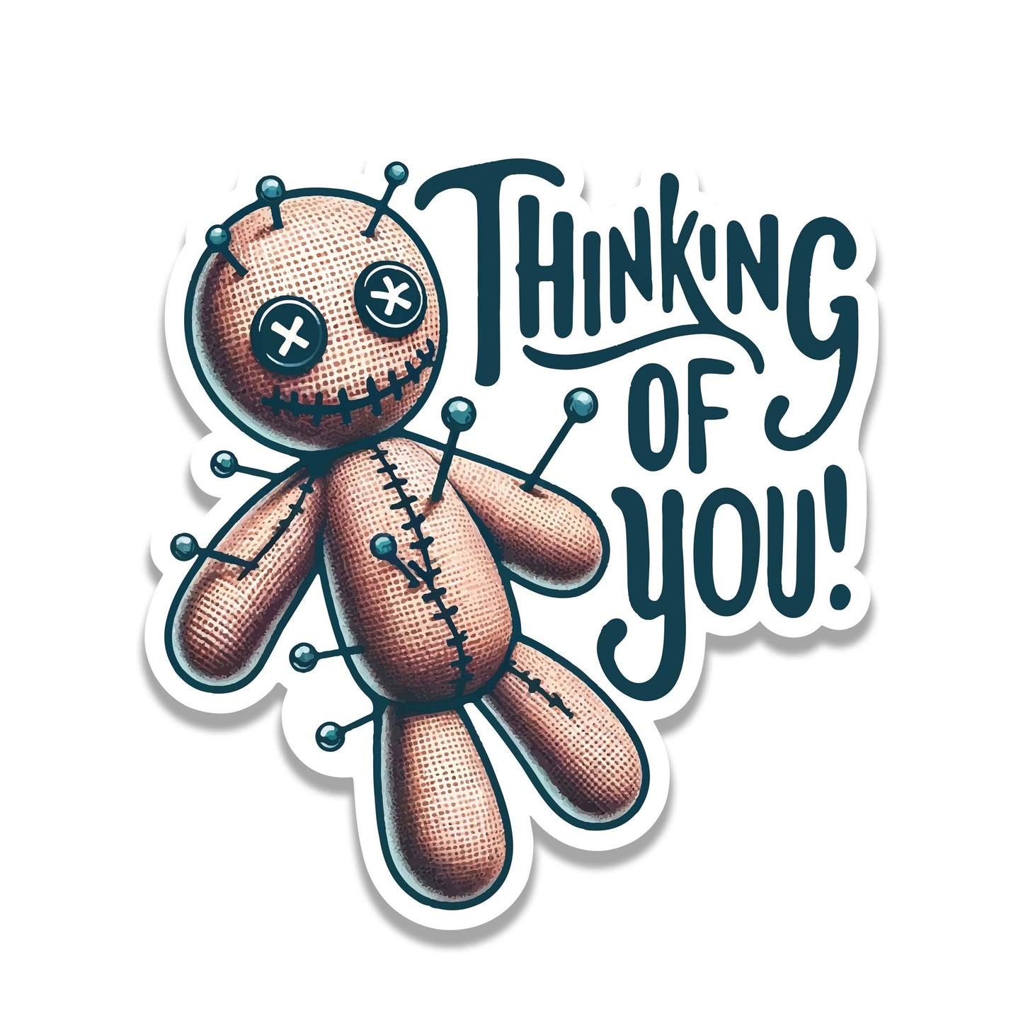 Thinking of You Voodoo Doll Vinyl Sticker | Funny Spooky Decal for Laptop, Suitcase, Water Bottle, Car, Luggage Tag | Sarcastic Gift Idea