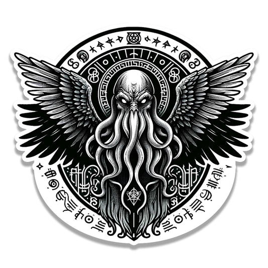 Lovecraftian Cthulhu Flight Vinyl Sticker for suitcase, laptop, car or water bottle, luggage tag, Horror Gift