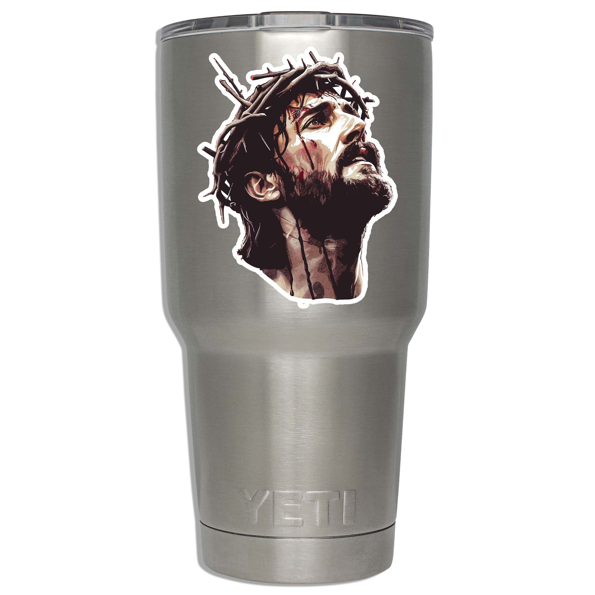 Jesus Crown of Thorns Vinyl Sticker Christian Catholic Faith Decal Religious Gift for Laptop Car Water Bottle or Bible