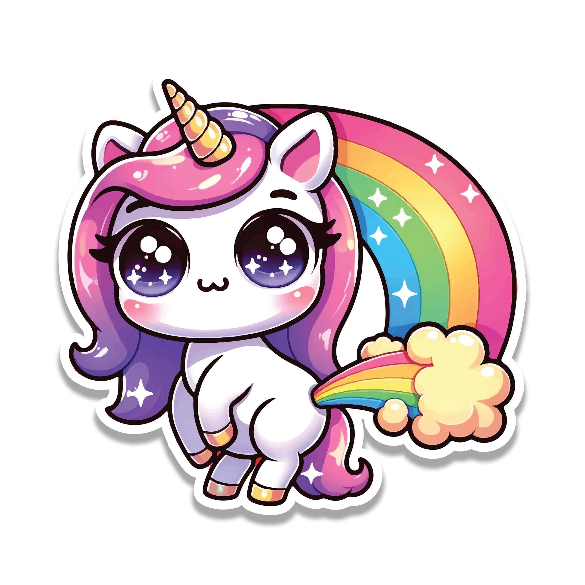 Rainbow Poop Chibi Unicorn Vinyl Sticker | Cute Waterproof Decal for Laptop, Water Bottle, Suitcase, Car | Funny Kawaii Travel Gift