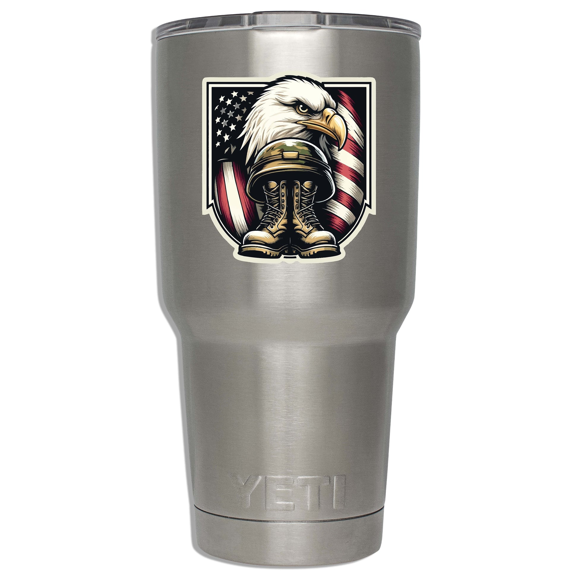 Military Eagle Vinyl Sticker – Patriotic Old Glory Guardian Design for Laptop, Car, Water Bottle, or Travel Gear