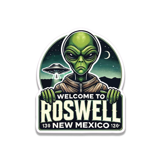 Funny Roswell Alien Sticker Area 51 UFO Vinyl Decal for Laptop Water Bottle Car Window Sci Fi Travel Gift New Mexico