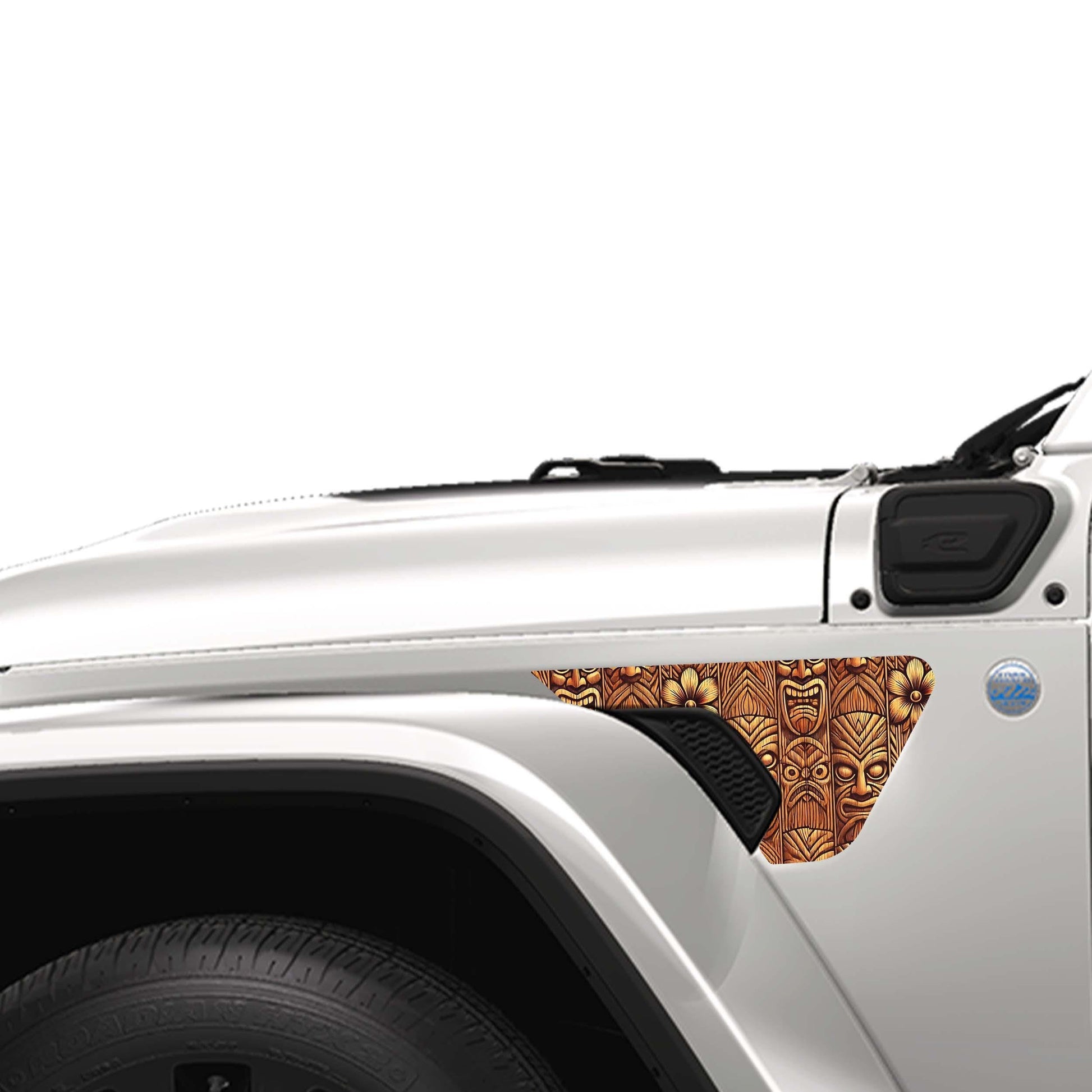 Tribal Tiki Woodgrain 2pc Vinyl Fender Decal Set - Fits Jeep Wrangler JL/Jeep Gladiator JT 2018+