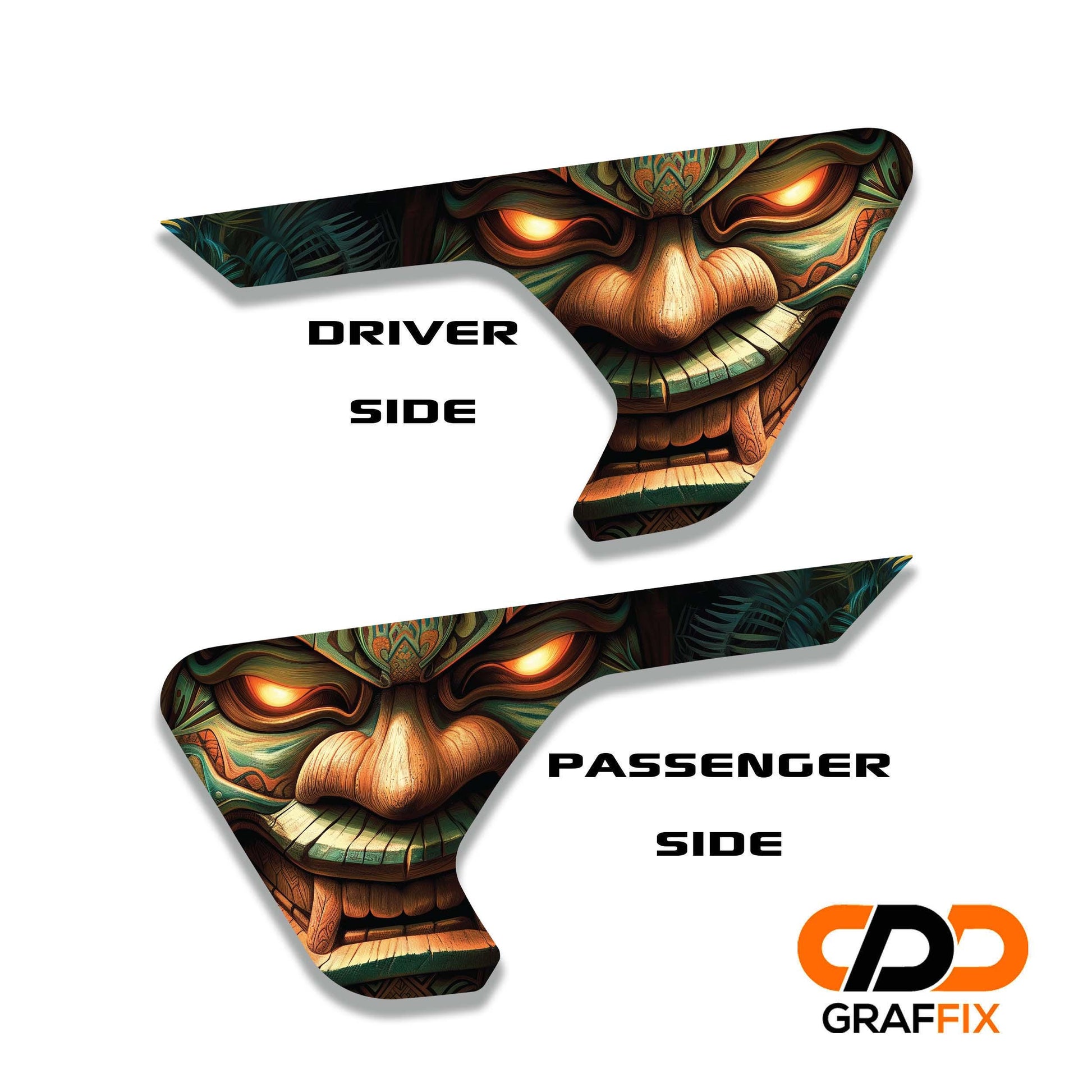 Tiki Totem of Fury 2pc Vinyl Fender Decal Set - Fits Jeep Wrangler JL/Jeep Gladiator JT 2018+