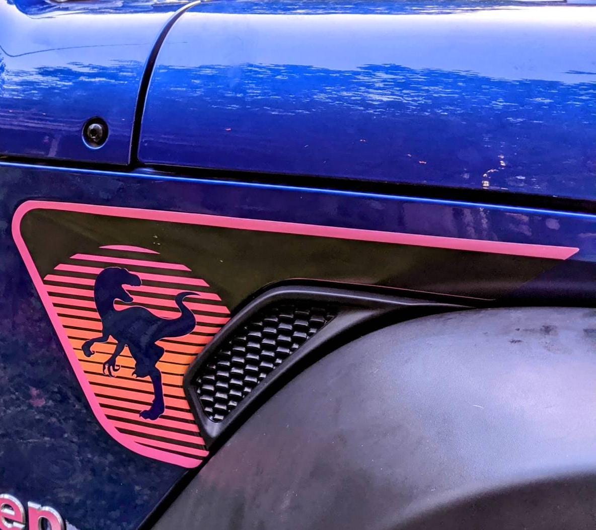 Retro Raptor Sunrise 2pc Vinyl Fender Decal Set - Fits Jeep Wrangler JL/Jeep Gladiator JT 2018+