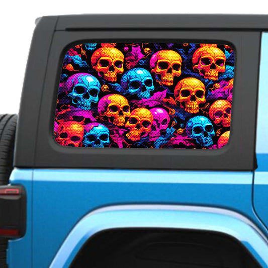 Skulls n Pumpkin Side Windows Printed Perforated See-Thru Vinyl Decal - Fits 2&4 Door Jeep Wranglers 2007 - Present