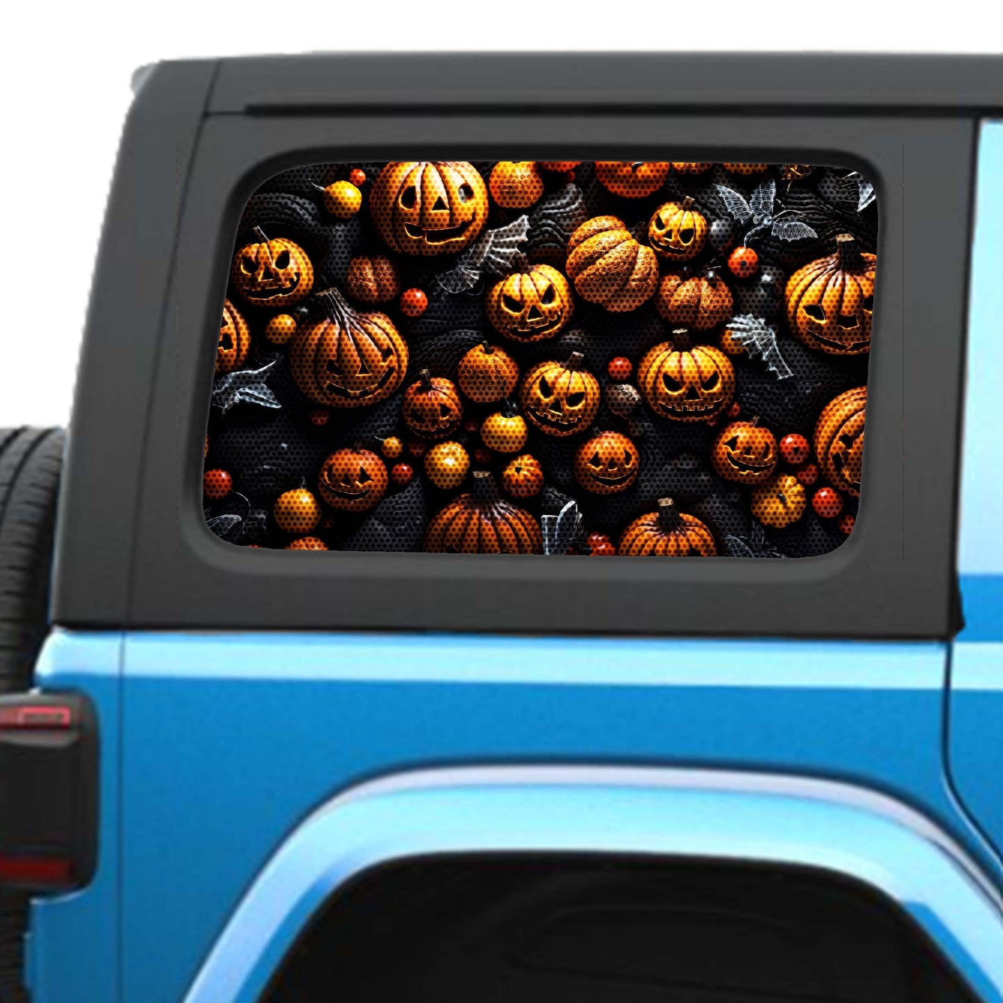 Halloween Gourd Horde Side Windows Printed Perforated See-Thru Vinyl Decal - Fits 2&4 Door Jeep Wranglers 2007 - Present