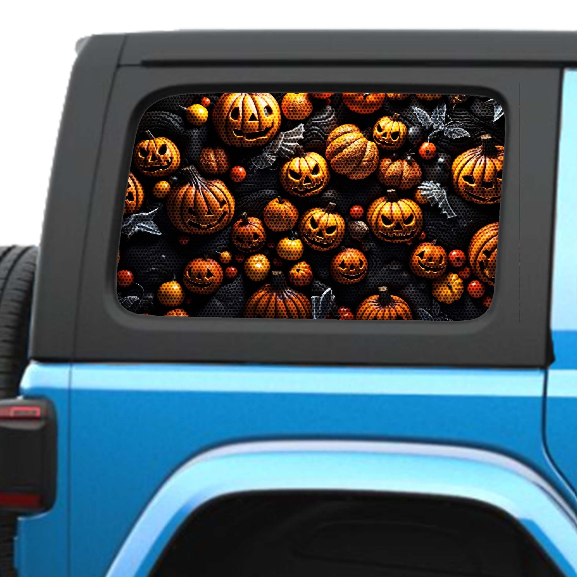Halloween Gourd Horde Side Windows Printed Perforated See-Thru Vinyl Decal - Fits 2&4 Door Jeep Wranglers 2007 - Present