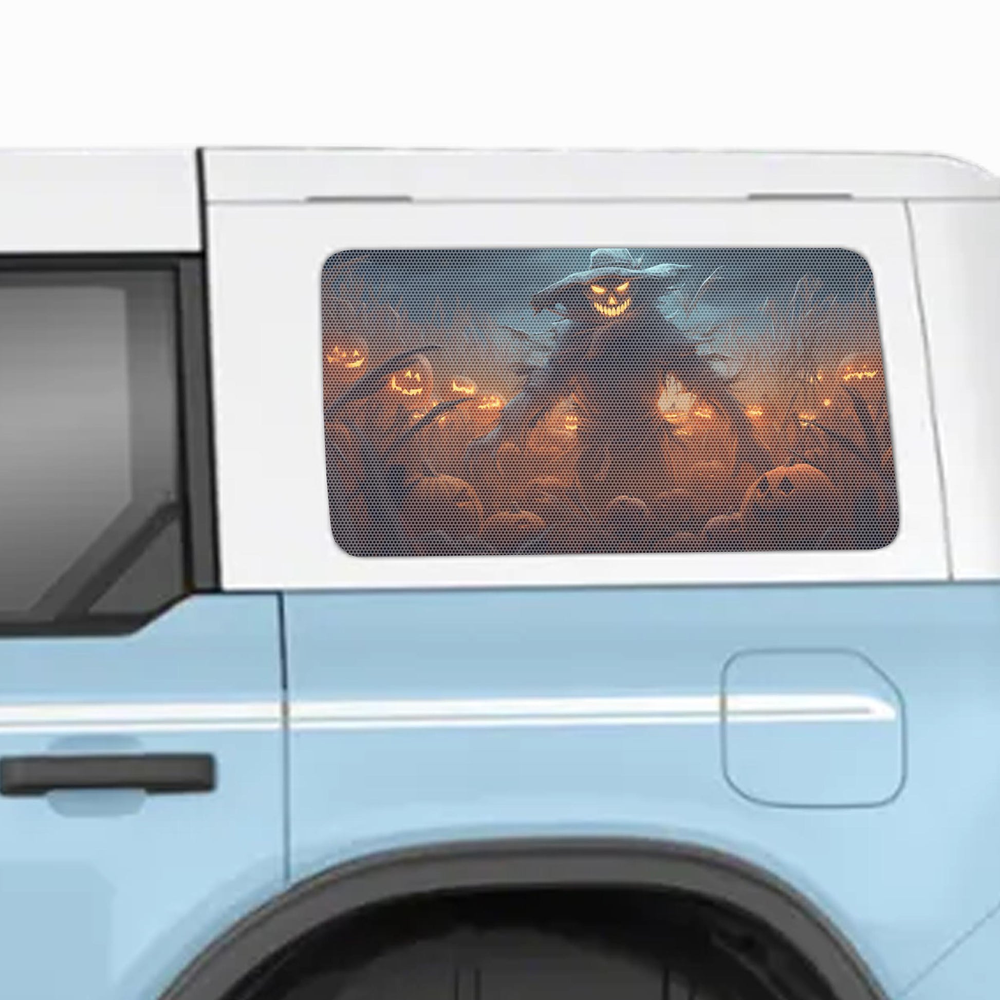 Halloween Spooky Scarecrow Perforated Rear Quarter Window Decals - Fits 2021+ 4-Door Ford Bronco