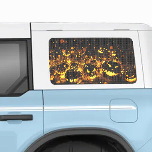 Halloween Flaming Pumpkins Perforated Rear Quarter Window Decals - Fits 2021+ 4 Door Ford Bronco