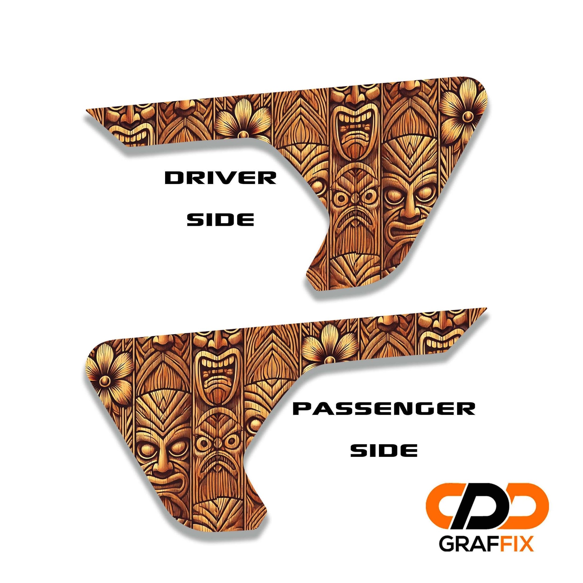 Tribal Tiki Woodgrain 2pc Vinyl Fender Decal Set - Fits Jeep Wrangler JL/Jeep Gladiator JT 2018+