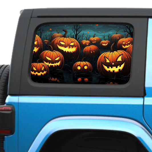 Halloween Pumpkin Patch Side Windows Printed Perforated See-Thru Vinyl Decal - Fits 2&4 Door Jeep Wranglers 2007 - Present