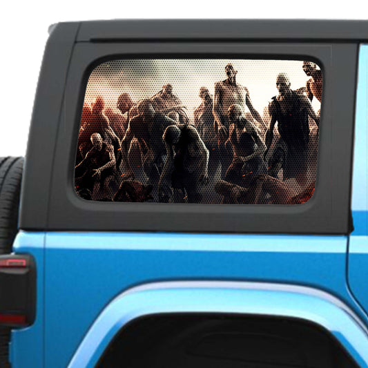 Zombie Horde Side Windows Printed Perforated See-Thru Vinyl Decal - Fits 2&4 Door Jeep Wranglers 2007 - Present