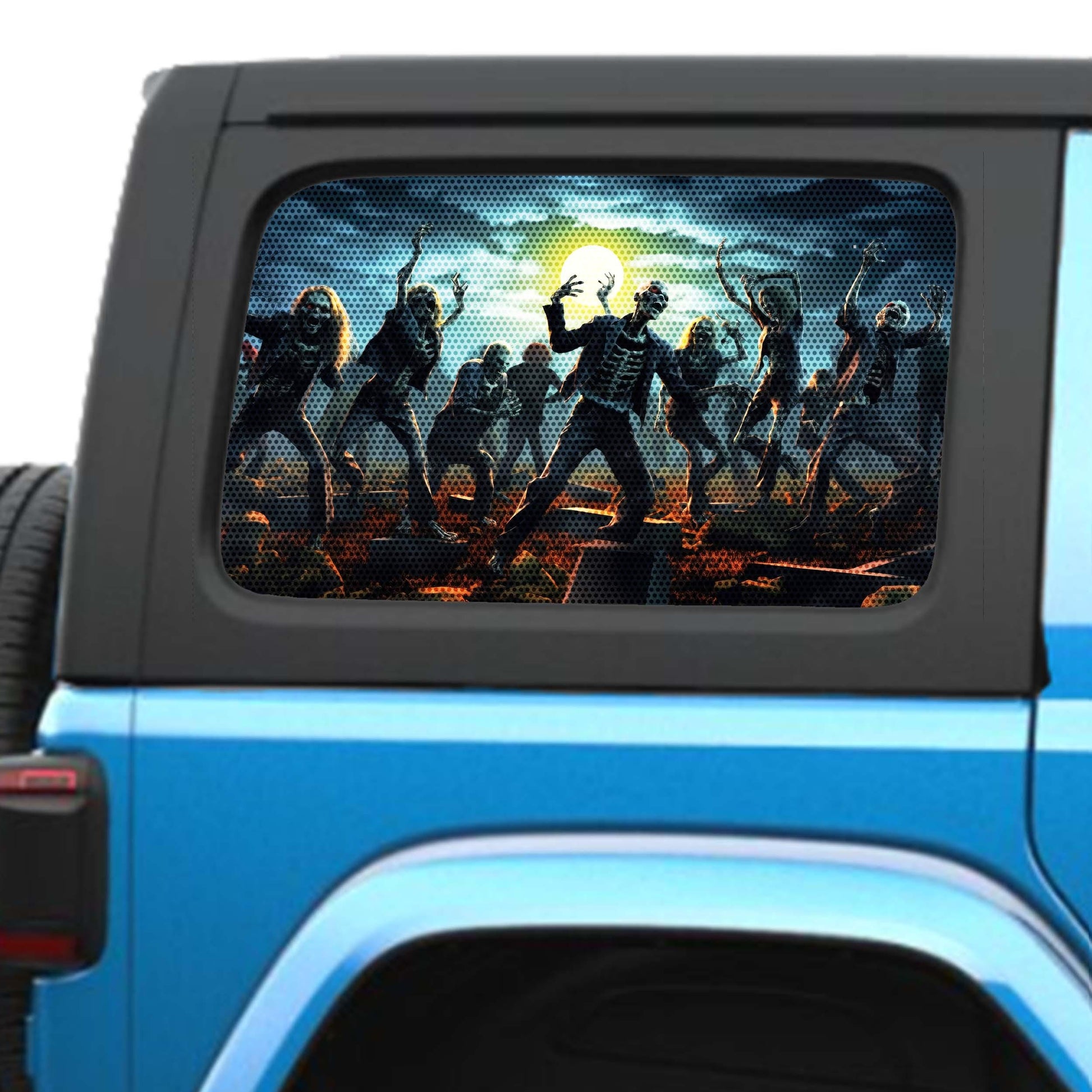 Zombie Dance Side Windows Printed Perforated See-Thru Vinyl Decal - Fits 2&4 Door Jeep Wranglers 2007 - Present