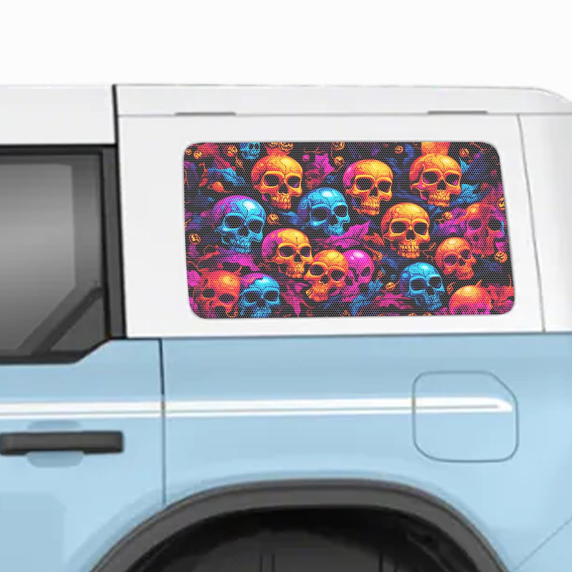 Halloween Skulls & Pumpkins Perforated Rear Quarter Window Decals - Fits 2021+ 4 Door Ford Bronco