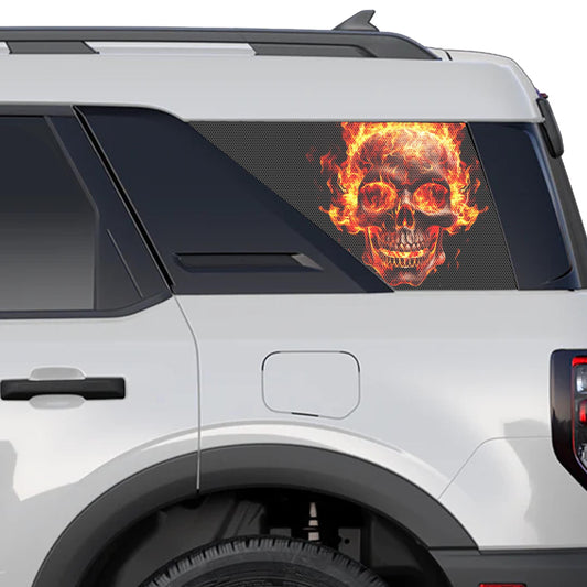 Flaming Skull Rear Side Perforated Vinyl See Thru Window Decals for 2021+ Ford Bronco Sport