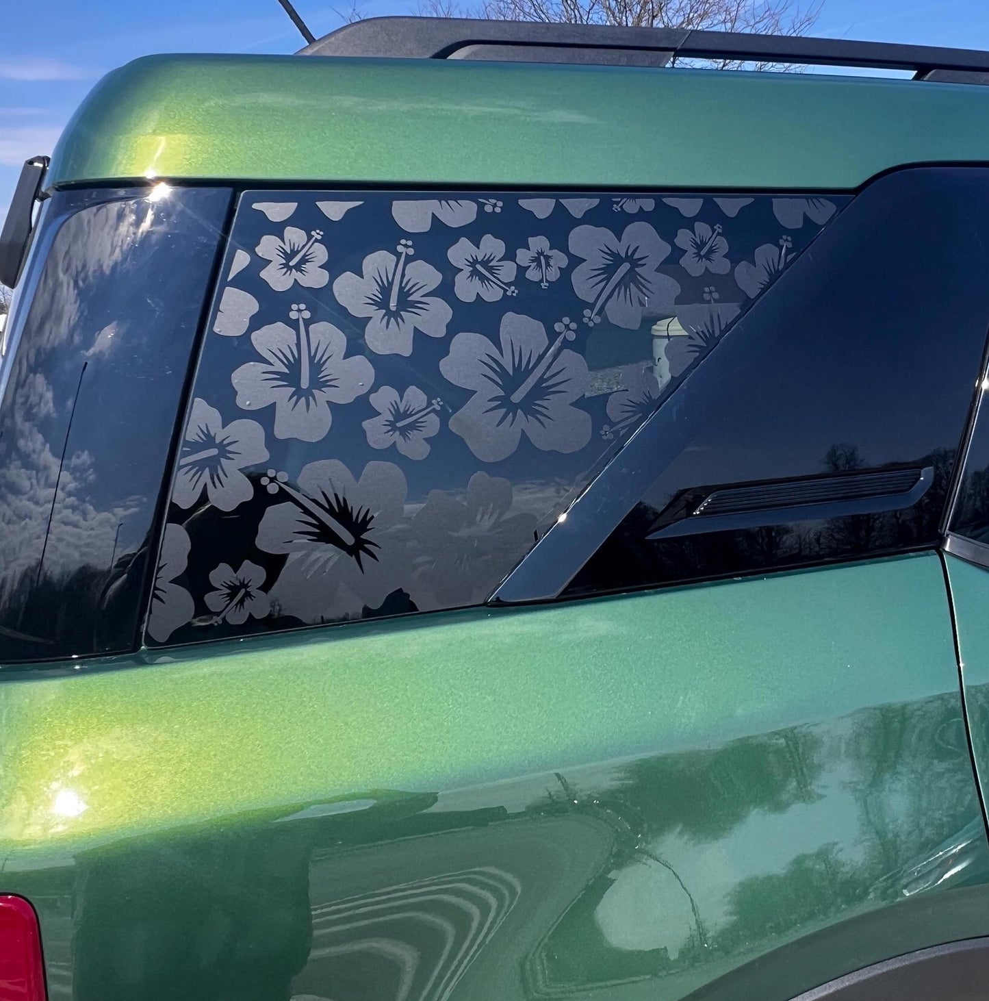 Hawaiian Hibiscus Floral Pattern Rear Quarter Window